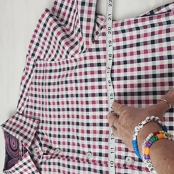 MICHELSON LONDON MENS BUTTON-DOWN PLAID WITH PAISLEY ACCENT CUFFS SIZE MEDIUM - Picture 5 of 11